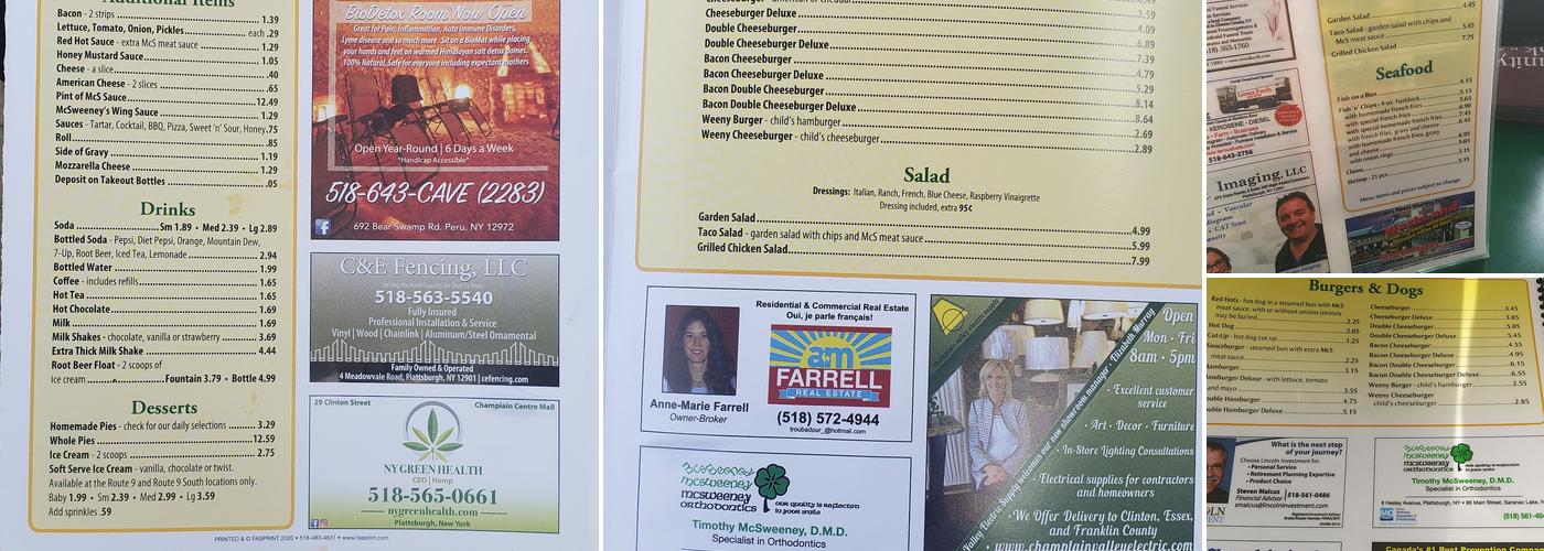 McSweeney’s Red Hots & Restaurant Menu