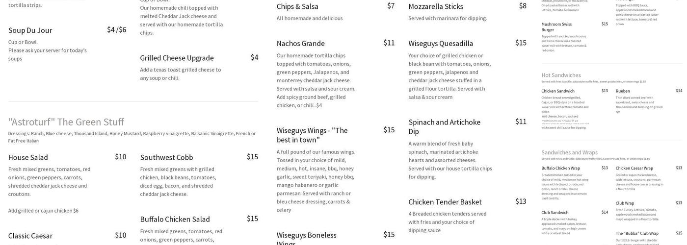Wiseguys Sports Bar & Grill Menu