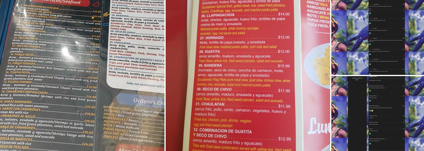 Ecuadorian Food Menu