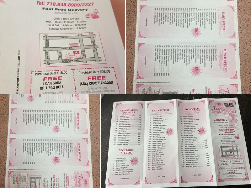 Tony's Dragon Garden Menu