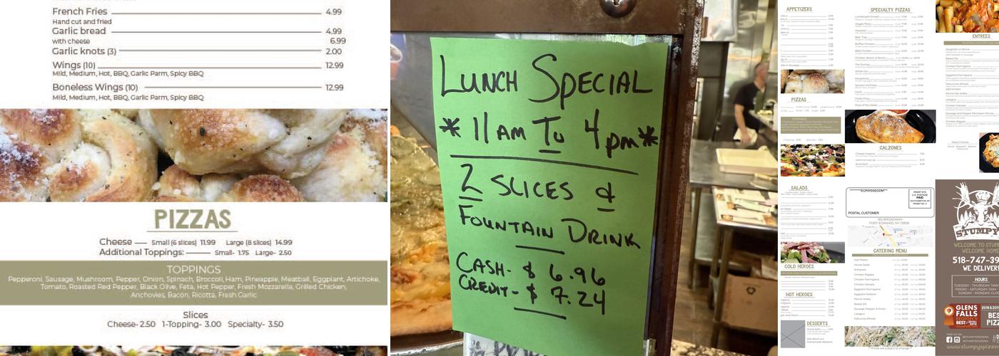 Stumpy's Pizzeria Menu