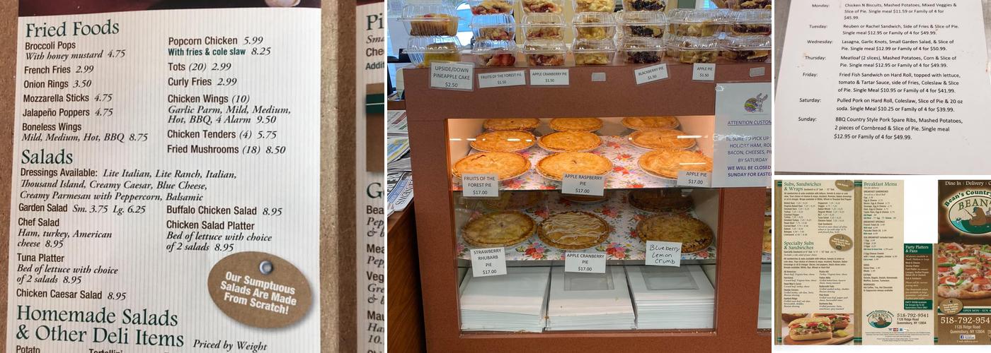 Bean's Country Store Menu