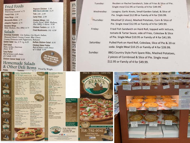 Bean's Country Store Menu