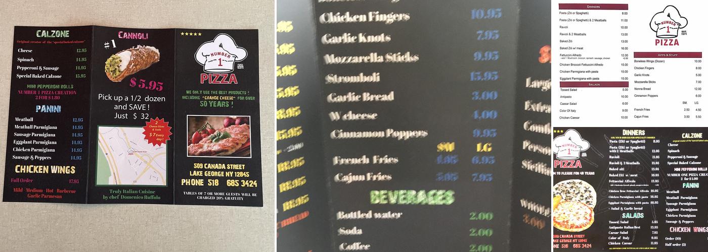 Number 1 Pizza Menu