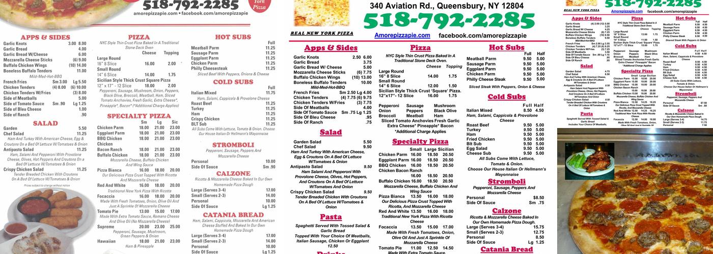Amore Pizza Menu