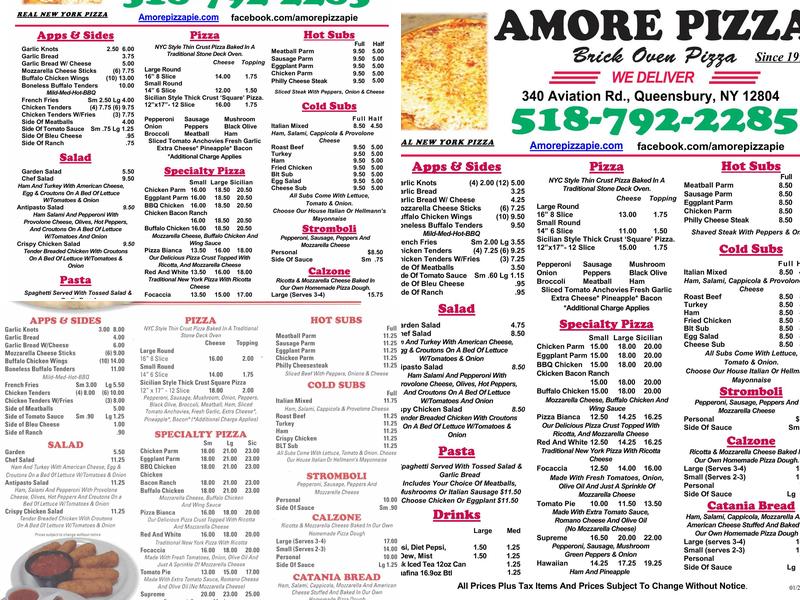 Amore Pizza Menu