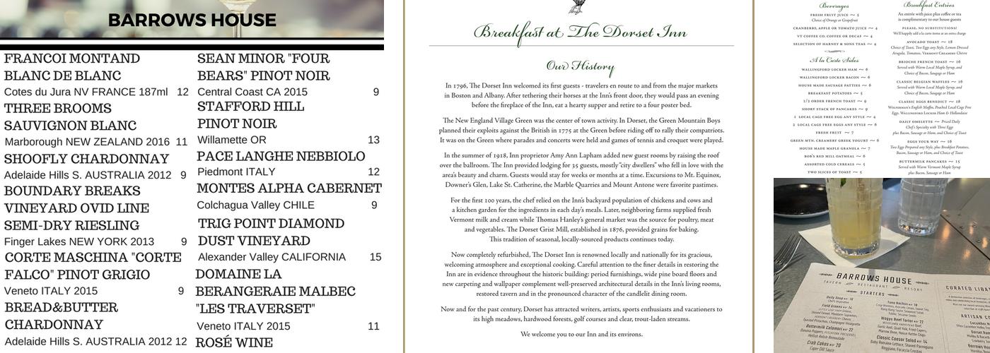 Barrows House Inn & Restaurant Menu