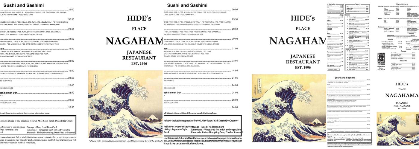 Nagahama Japanese Restaurant Menu