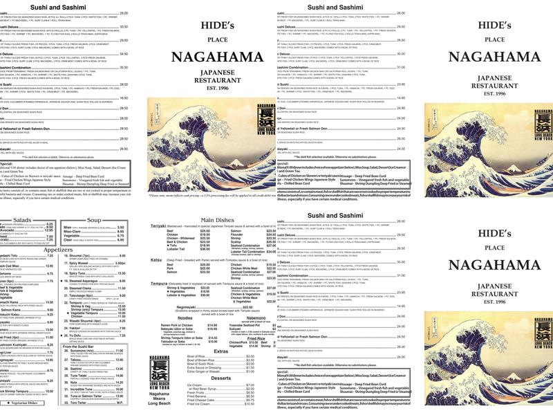 Nagahama Japanese Restaurant Menu