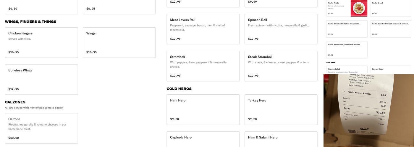 Joe's New York Style Pizza Menu