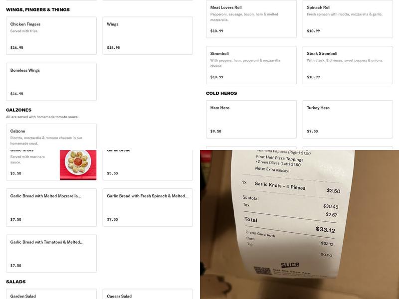 Joe's New York Style Pizza Menu