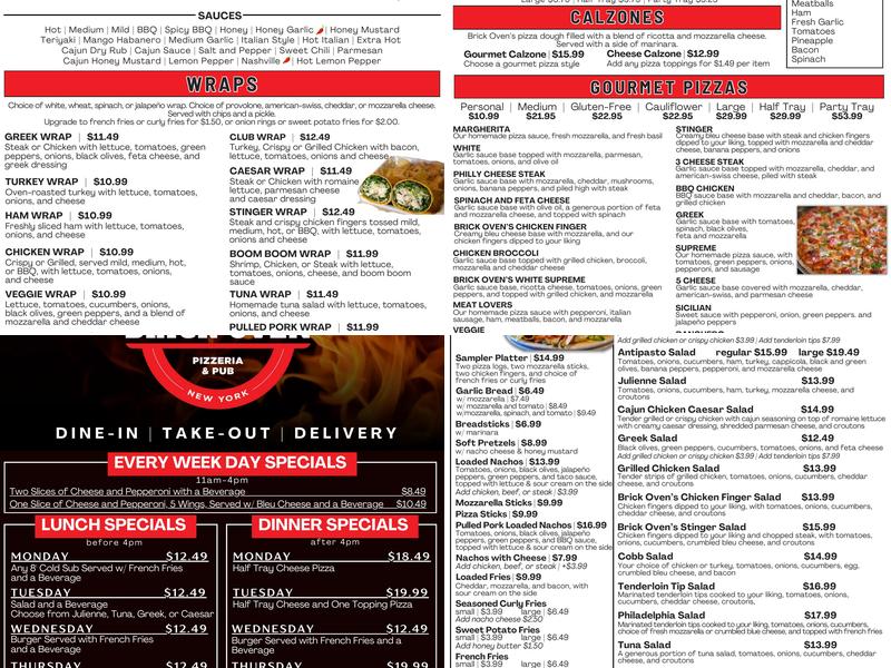 Brick Oven Pizzeria & Pub Menu