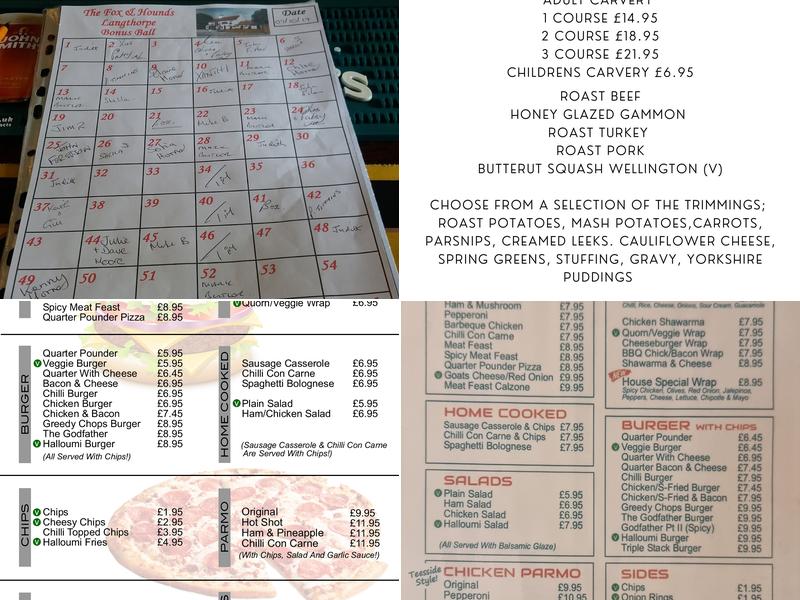 Fox & Hounds, Langthorpe Menu