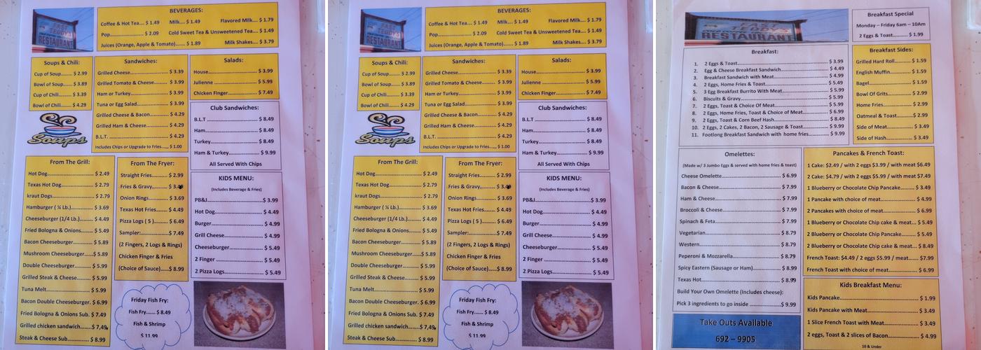 Fast Teddy's Restaurant Menu