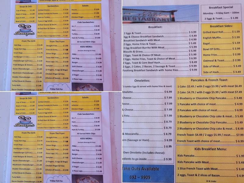Fast Teddy's Restaurant Menu