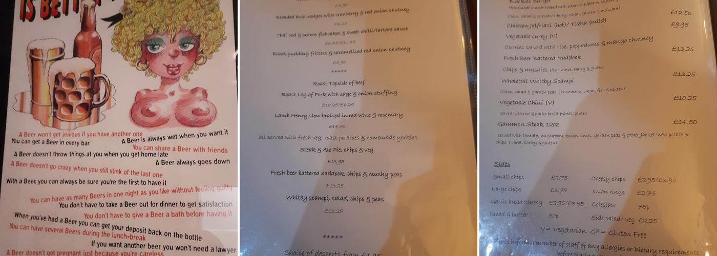 The Blacksmiths Arms Menu
