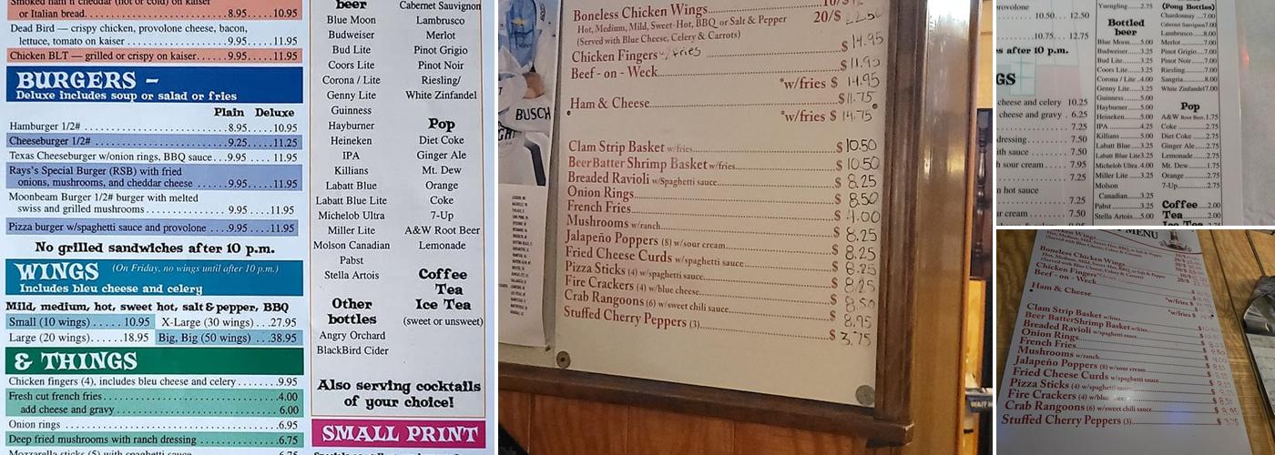 Ray's Diner and tavern Menu