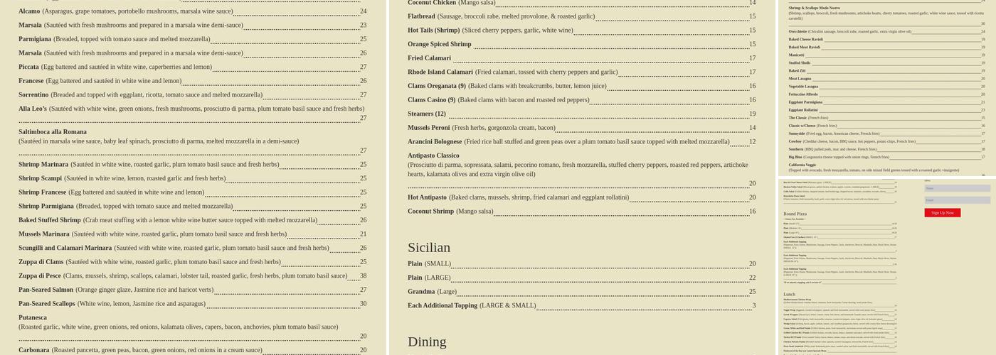 Leo's Italian Restaurant & Pizzeria Newburgh Menu