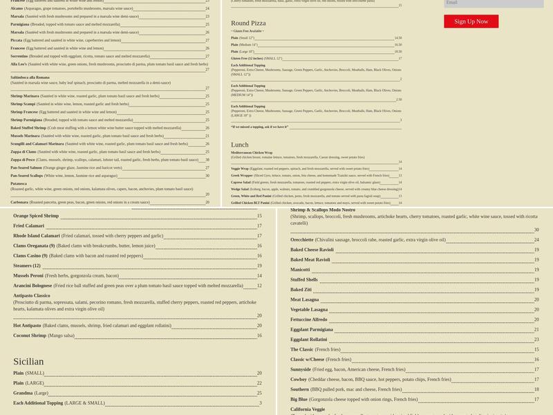 Leo's Italian Restaurant & Pizzeria Newburgh Menu