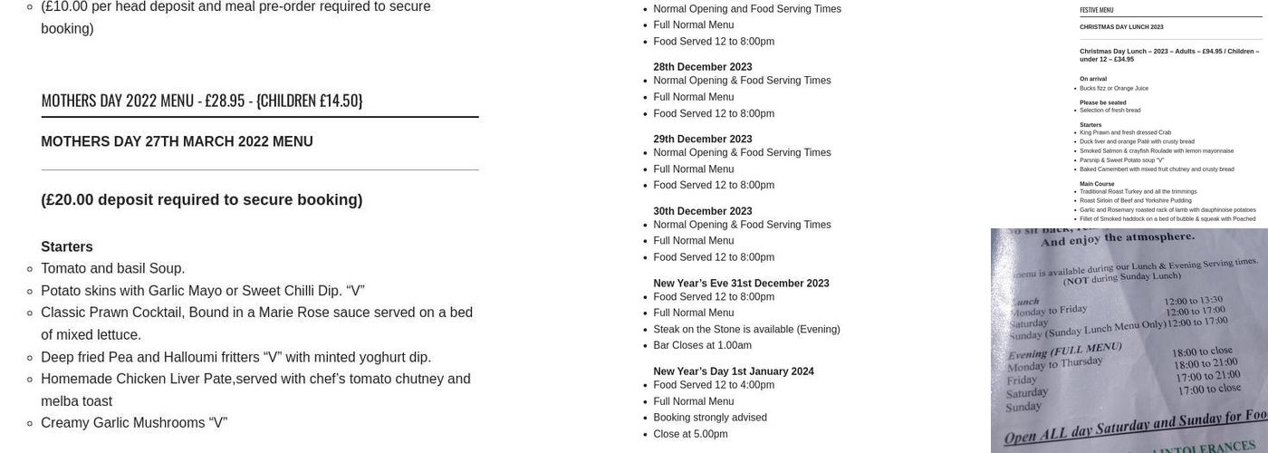 Blacksmiths Arms Menu