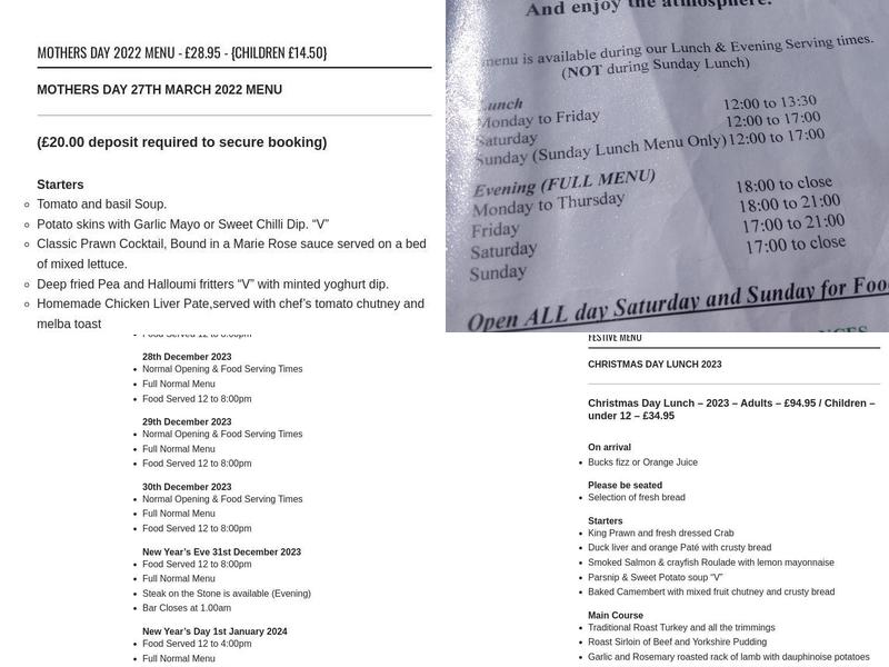 Blacksmiths Arms Menu