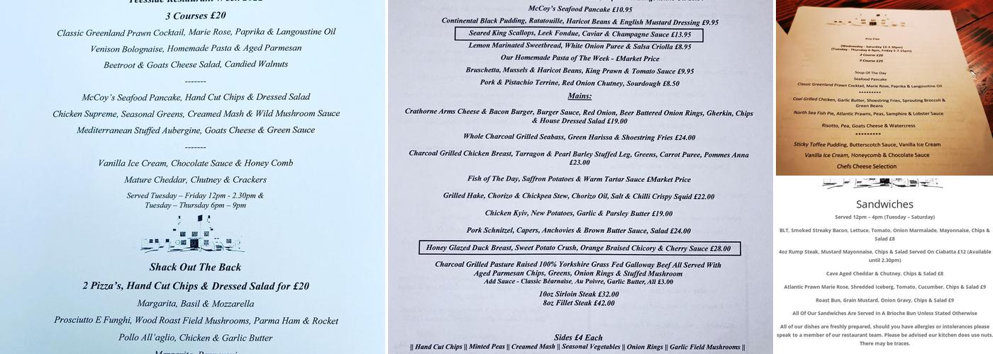 The Crathorne Arms Menu