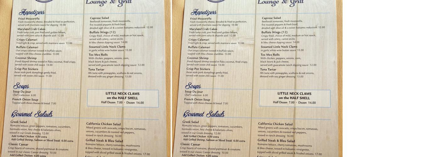 Waterfront Menu