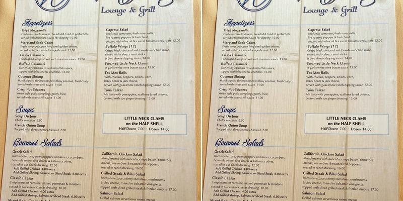 Waterfront Menu