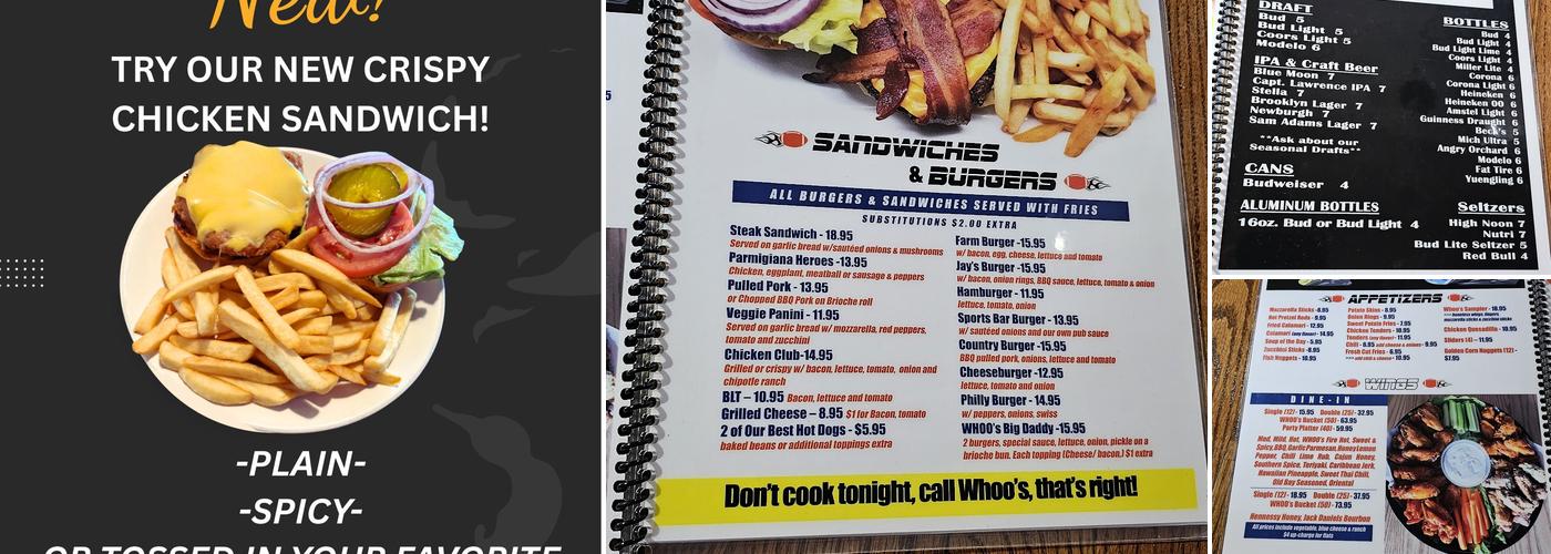 Whoo's Bar And Grill Menu