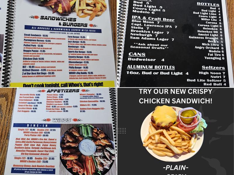 Whoo's Bar And Grill Menu