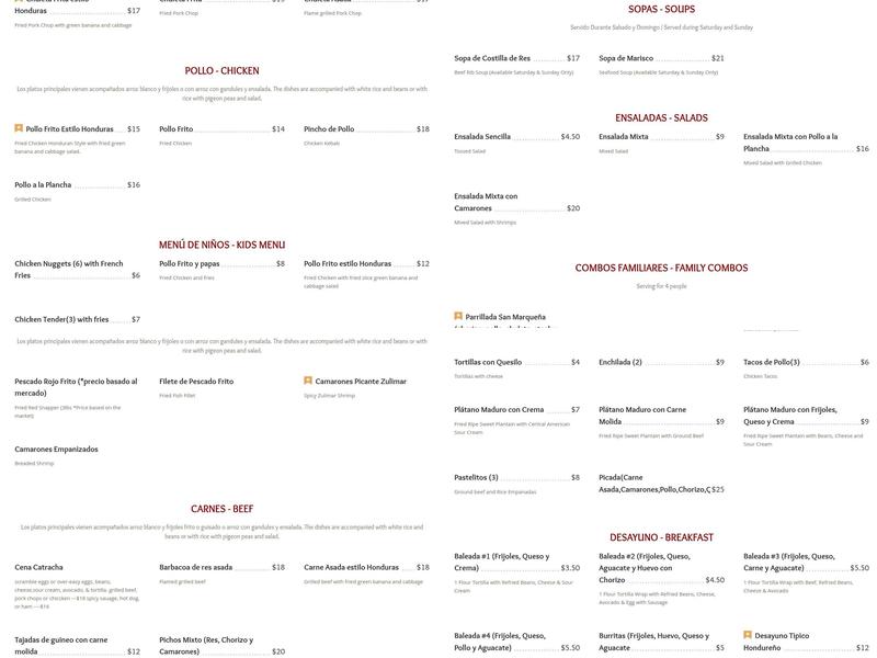 Zulimar restaurant Menu