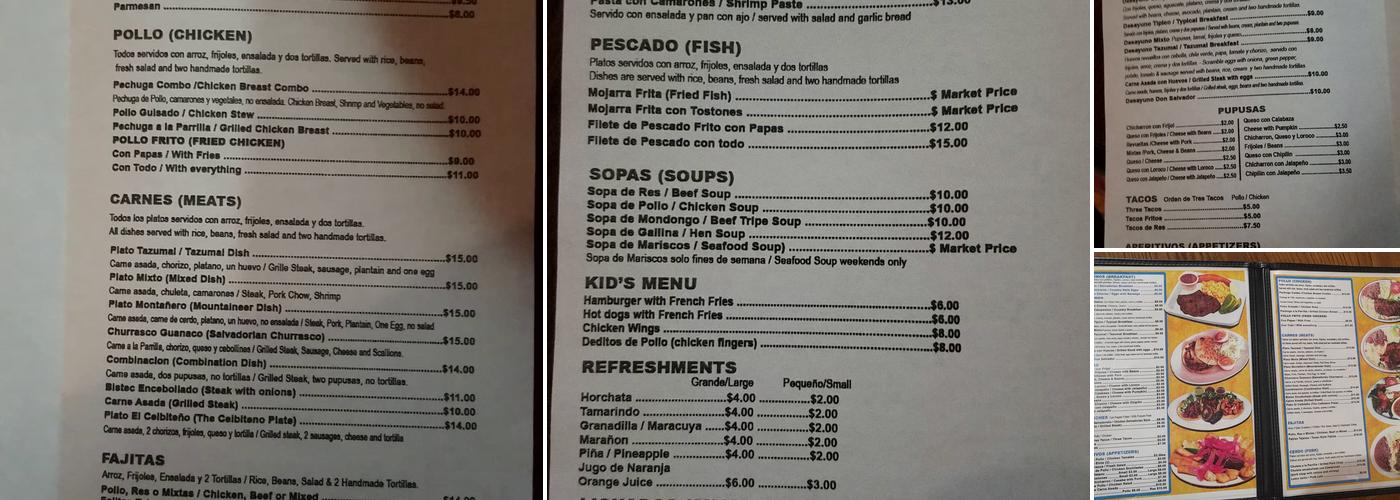 El Salvadoreño Restaurant Menu