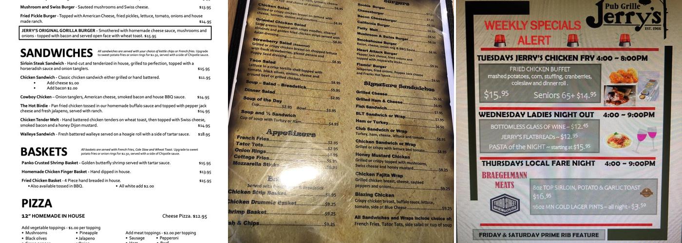 Jerry's Pub Grille Menu