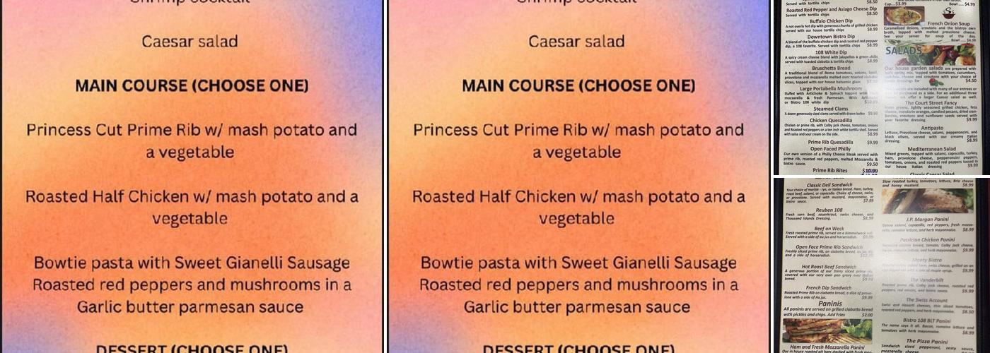 Downtown Bistro 108 Menu