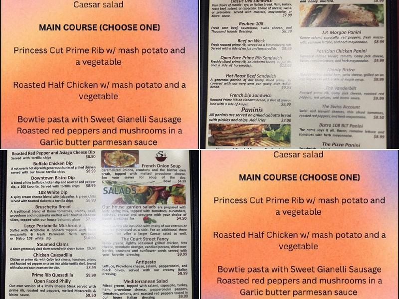 Downtown Bistro 108 Menu