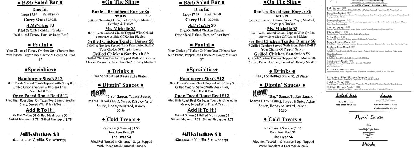 B&b Meat Market & Deli Menu