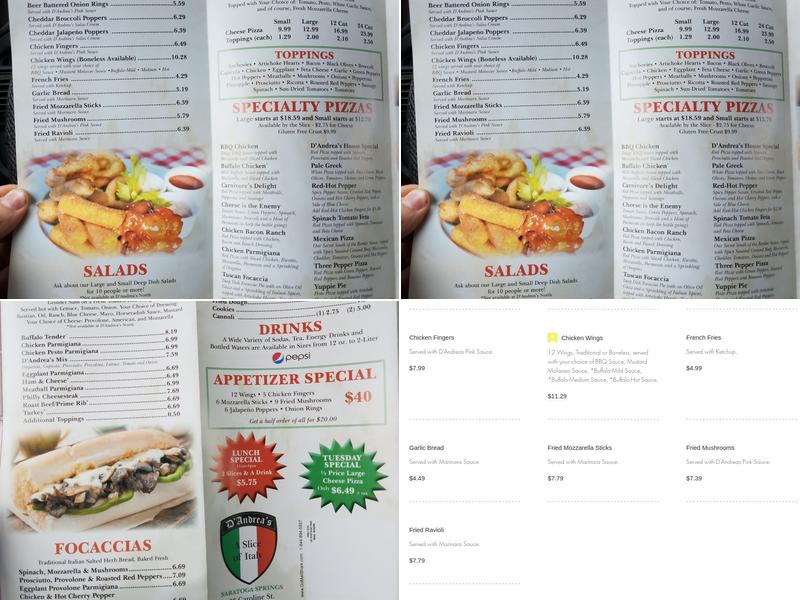 D'Andrea's North Menu