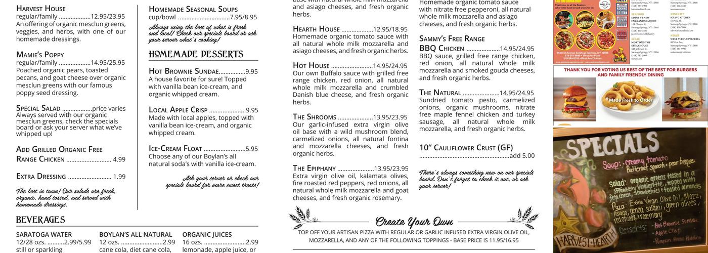 Harvest & Hearth Menu