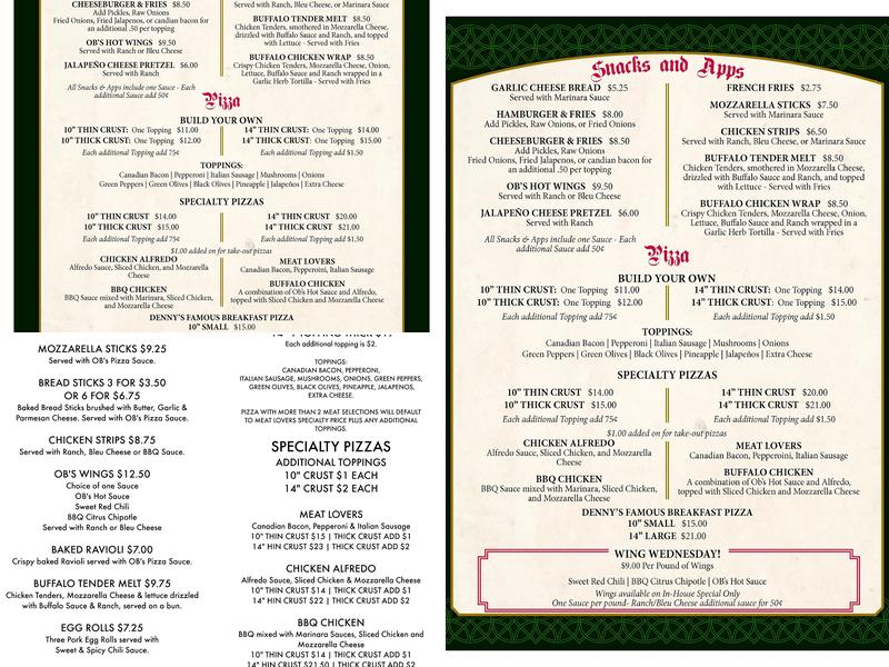O'Brien's Pub Menu