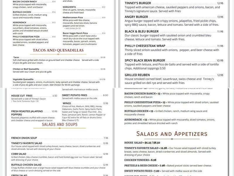 Tinneys Tavern Menu