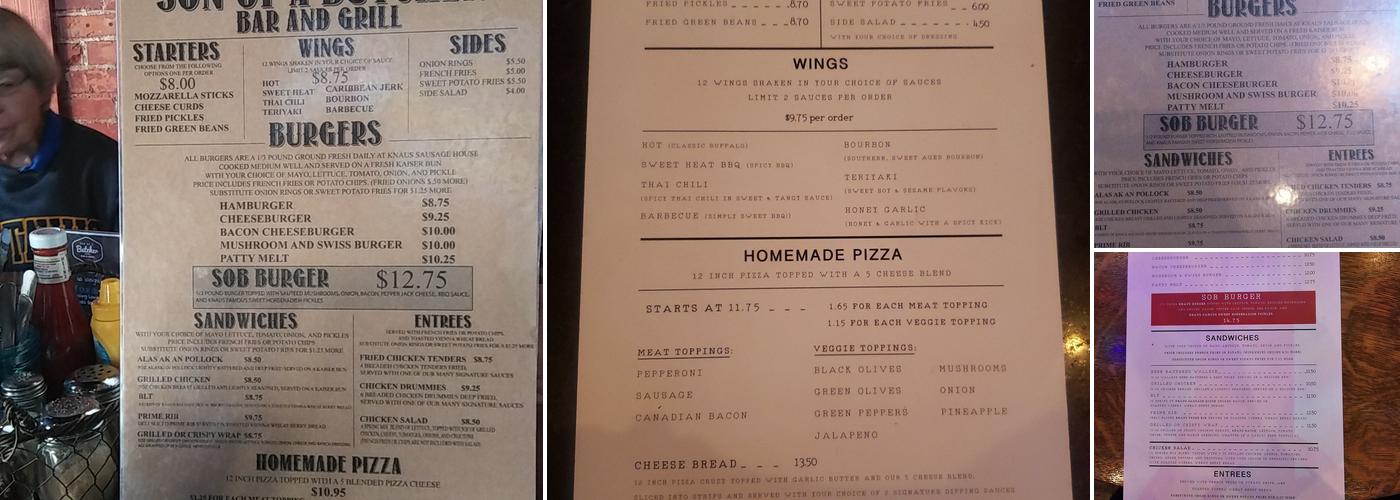 S.O.B's Menu