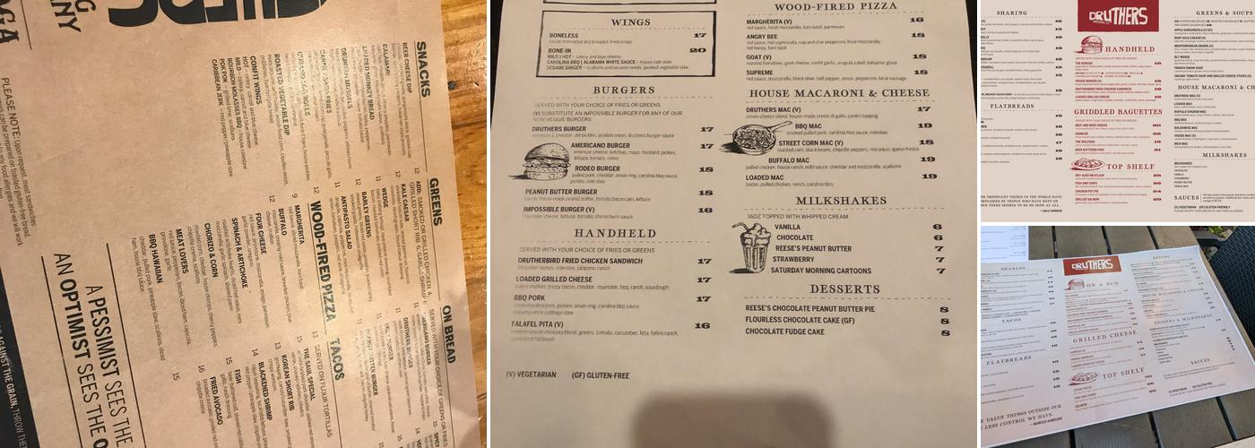 Druthers Brewing Company Menu