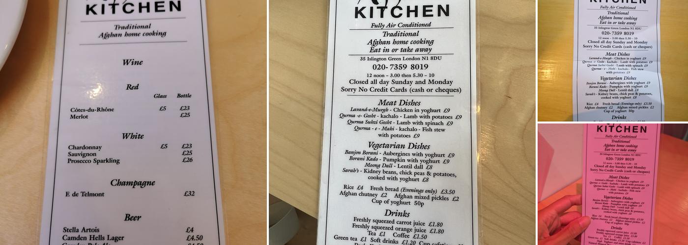 Afghan Kitchen Menu