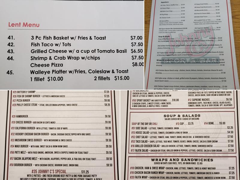 Johnny C's Sports Bar Menu