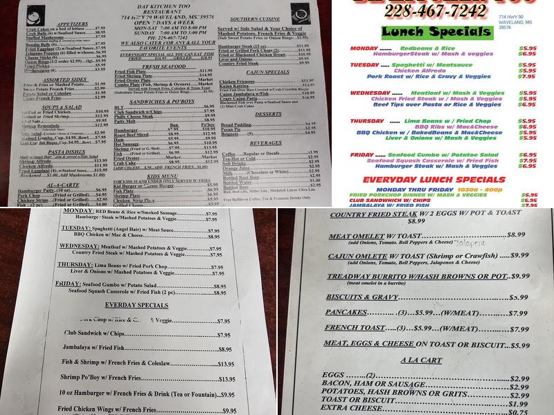 Dat Kitchen Too Menu