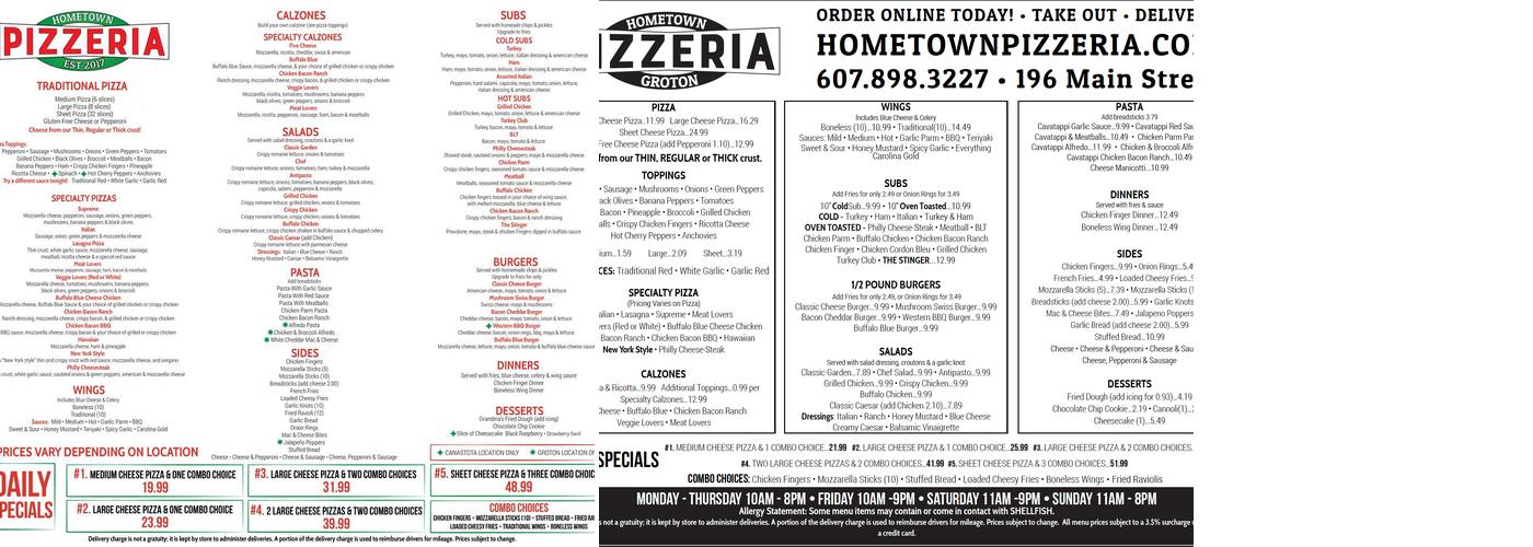 Hometown Pizzeria Groton Menu