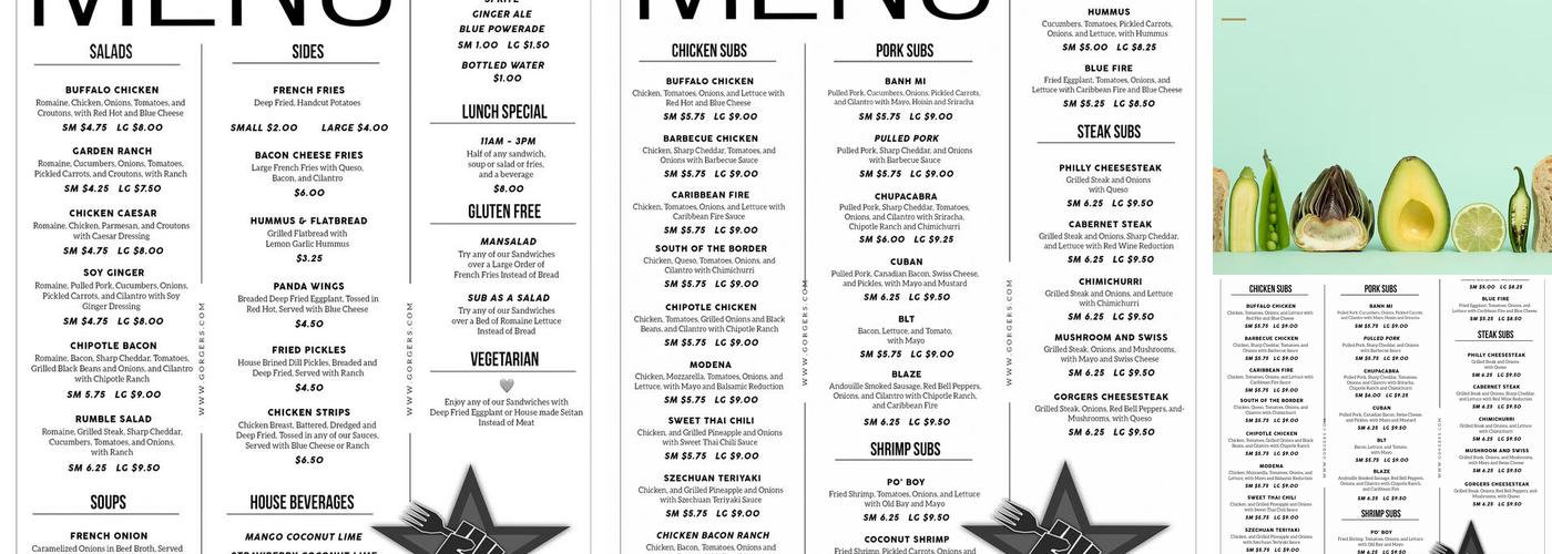Gorgers Menu