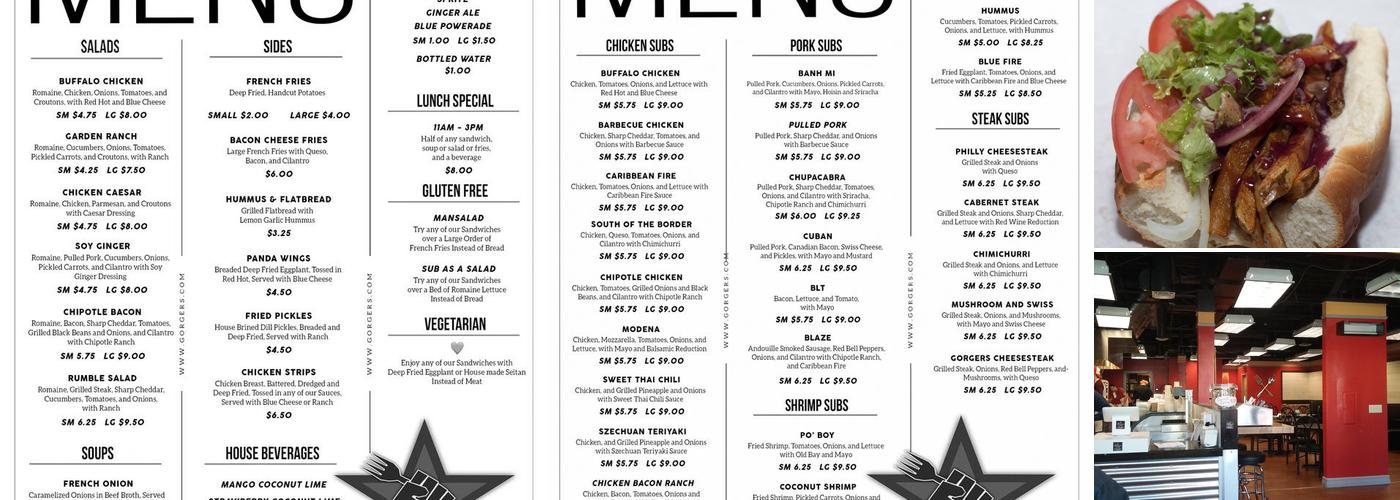 Gorgers Menu