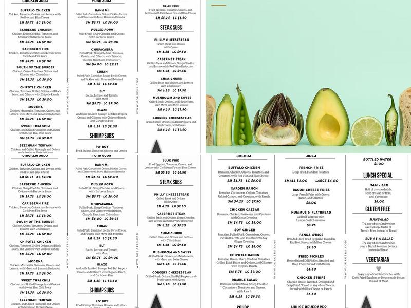 Gorgers Menu