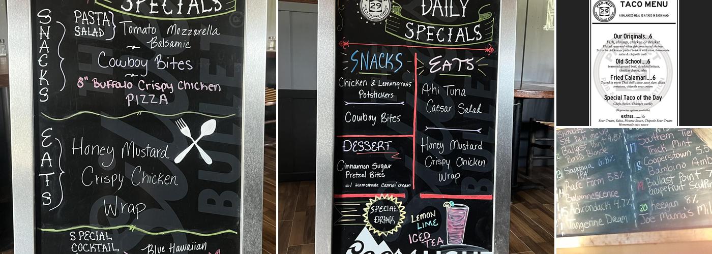 Project 29 Pub & Filling Station Menu